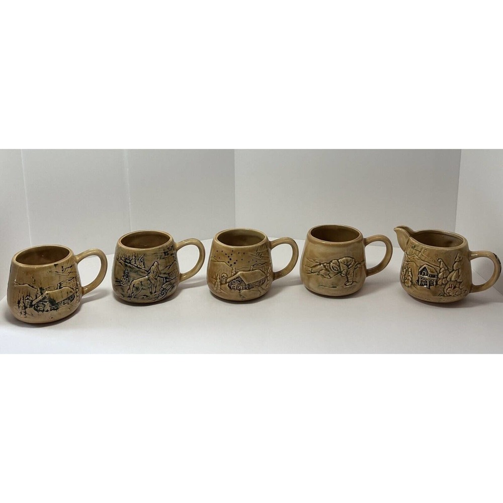 Alaska‎ Handmade signed Pottery Mugs & Creamer Dish Set~ Vintage ‘81